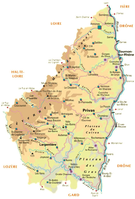 Kaart van de Ardèche